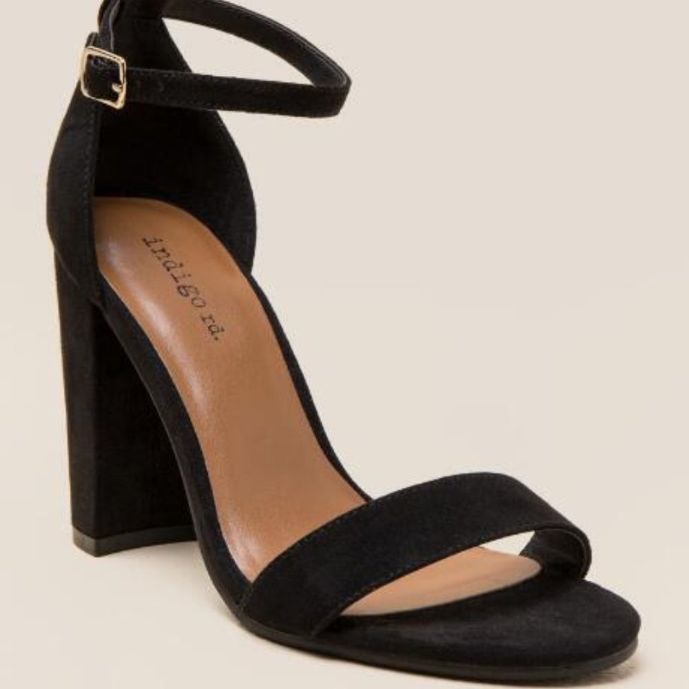 Indigo Rd. Black Suede Sandal Block Heel Ankle 9